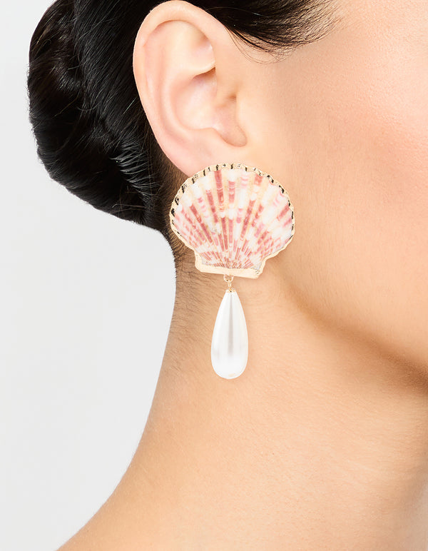 Gold Genuine Shell & Pearl Drop Earrings