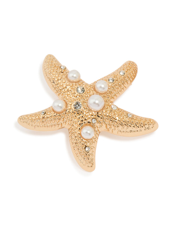Gold Starfish & Shell Brooch Set