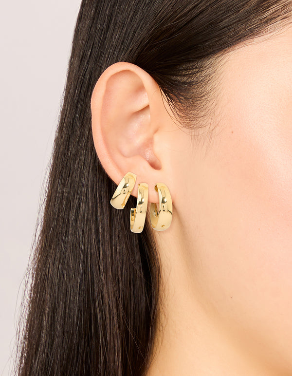 Gold Plated Smooth Hoop Earrings 3-Pack