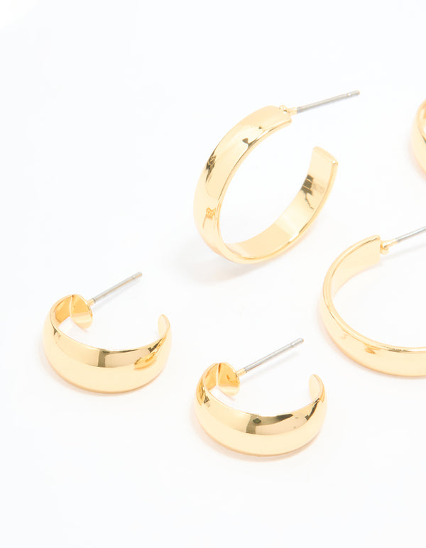 Gold Plated Smooth Hoop Earrings 3-Pack