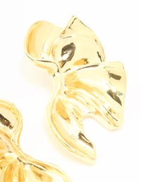 Gold Plated Textured Flower Fan Earrings - link has visual effect only