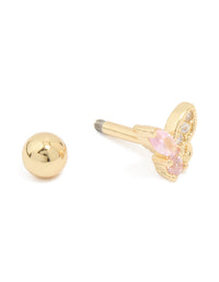 Gold Plated Surgical Steel Cubic Zirconia Butterfly Barbell - link has visual effect only