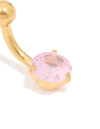 Gold Plated Surgical Steel Pink Cubic Zirconia Belly Bar - link has visual effect only