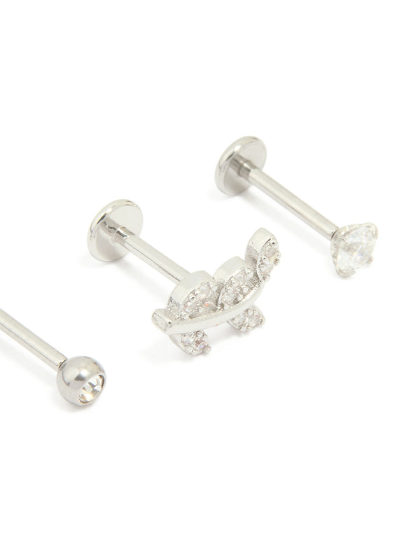 Surgical Steel Cubic Zirconia Threadless Flat Back Studs 3-Pack