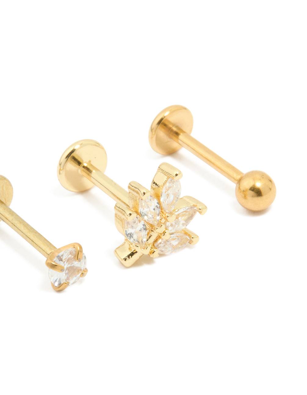Gold Plated Surgical Steel Cubic Zirconia Threadless Flat Back Studs Pack