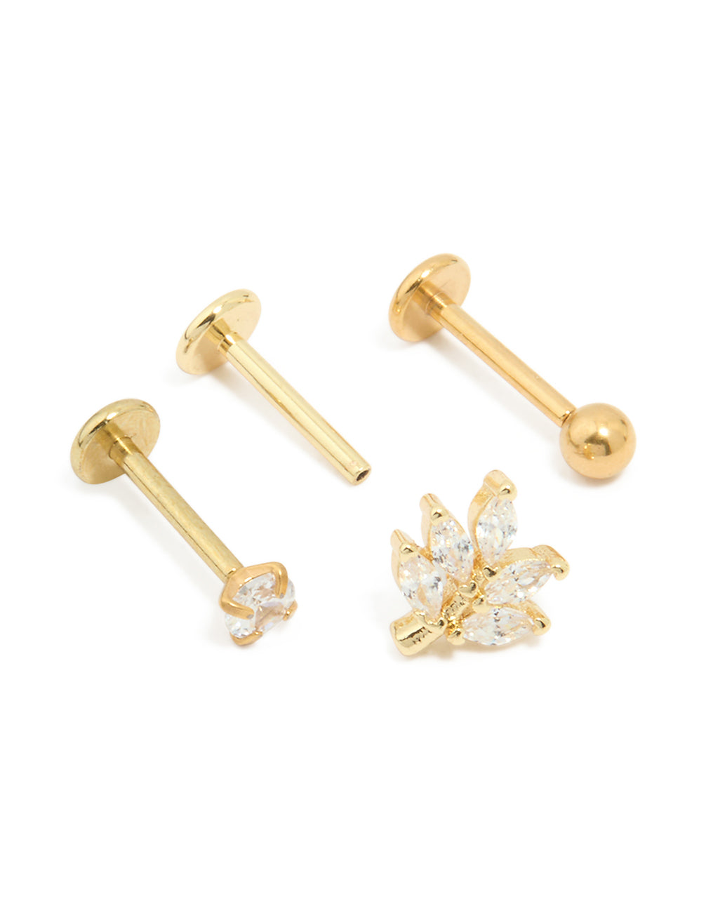 Gold Plated Surgical Steel Cubic Zirconia Threadless Flat Back Studs Pack