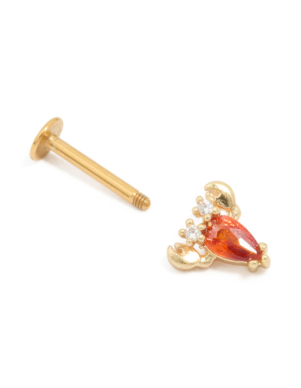 Gold Plated Surgical Steel Cubic Zirconia Lobster Flat Back Stud