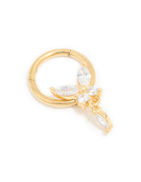 Gold Plated Surgical Steel Cubic Zirconia Marquise Drop Clicker Ring - link has visual effect only