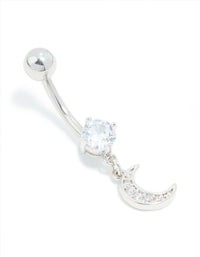 Surgical Steel Cubic Zirconia Moon Drop Belly Bar - link has visual effect only