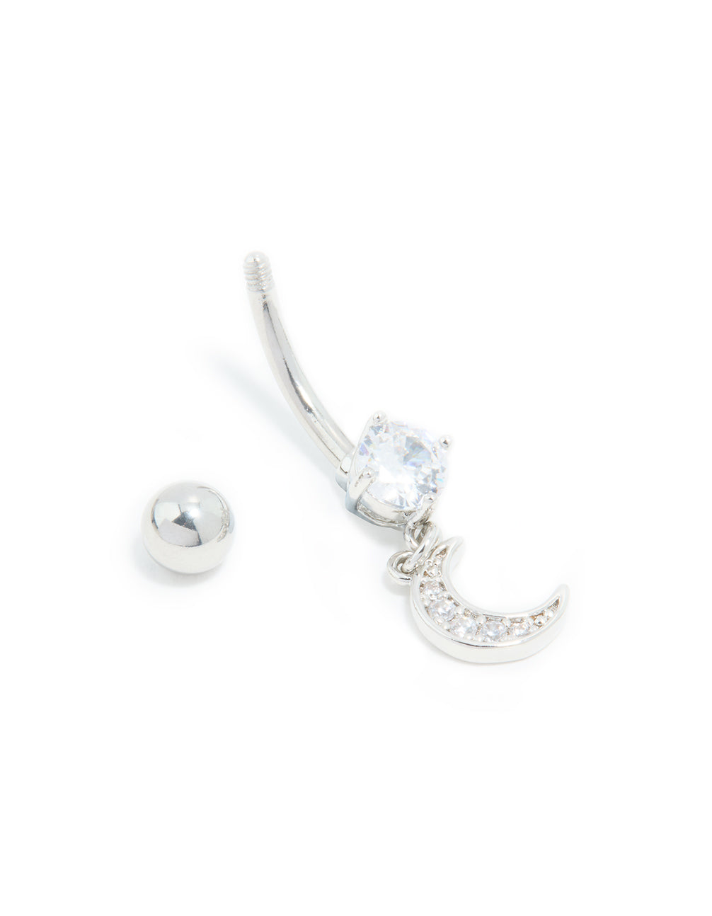 Surgical Steel Cubic Zirconia Moon Drop Belly Bar