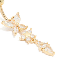 Gold Plated Surgical Steel Cubic Zirconia Triple Flower Belly Bar - link has visual effect only
