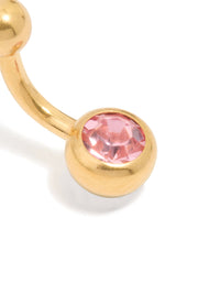 Gold Plated Surgical Steel Pink Diamante Drop Belly Bar - link has visual effect only