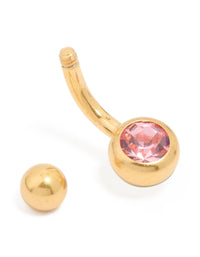 Gold Plated Surgical Steel Pink Diamante Drop Belly Bar - link has visual effect only