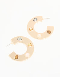 Gold Brown & Clear Stone Flat Hoop Earrings - link has visual effect only