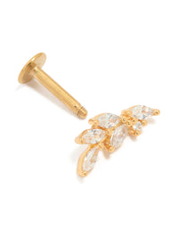 Gold Plated Titanium Cubic Zirconia Leaf Flat Back Stud - link has visual effect only