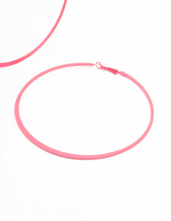 Pink Coated Metal Hoop Earrings