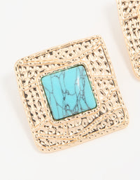 Gold Turquoise Textured Square Stud Earrings - link has visual effect only
