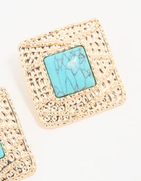 Gold Turquoise Textured Square Stud Earrings - link has visual effect only