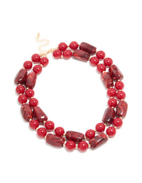 Red Acrylic Beaded Layered Necklace - link has visual effect only