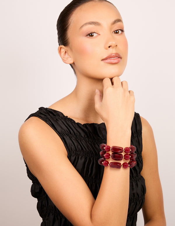 Red Beaded Long Bracelet