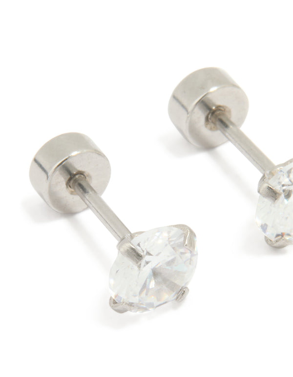 Kids Surgical Steel Cubic Zirconia 1 Carat Flat Back Studs