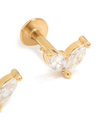 Gold Plated Surgical Steel Double Leaf Cubic Zirconia Flat Back Studs - link has visual effect only