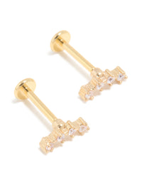 Gold Plated Surgical Steel Cubic Zirconia Flat Back Studs 2-Pack - link has visual effect only