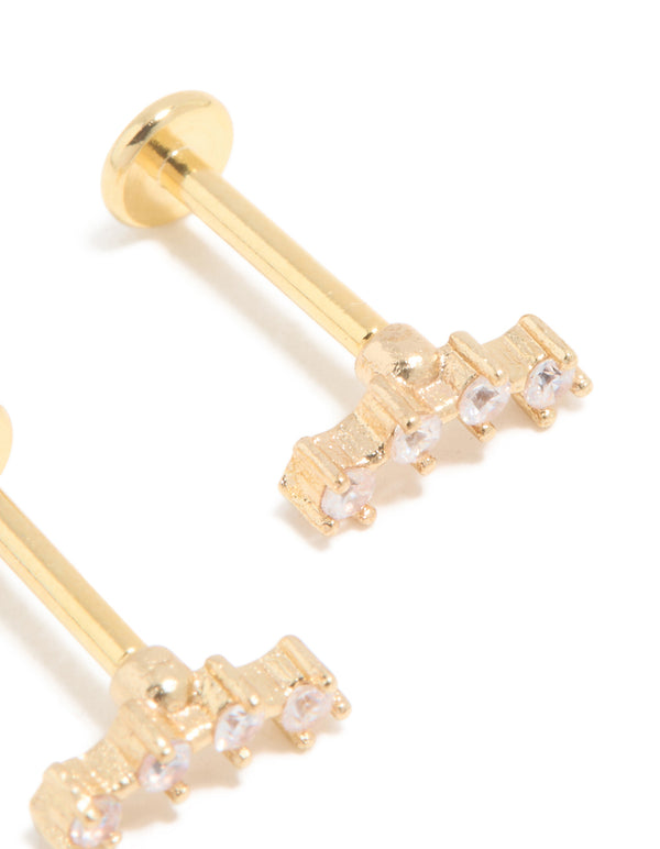 Gold Plated Surgical Steel Cubic Zirconia Flat Back Studs 2-Pack