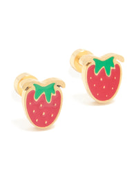 Kids Gold Plated Surgical Steel Enamel Strawberry Flat Back Studs - link has visual effect only