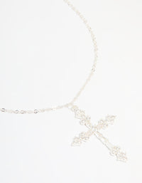 Silver Plated Cubic Zirconia Large Cross Pendant Necklace - link has visual effect only
