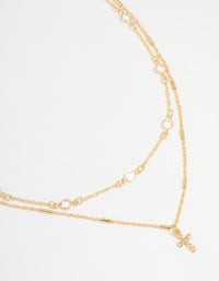 Gold Plated Bezel Chain & Cross Layered Necklace - link has visual effect only