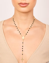 Gold Plated Black Onyx & Cross Lariat Necklace - link has visual effect only