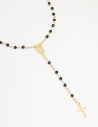 Gold Plated Black Onyx & Cross Lariat Necklace - link has visual effect only
