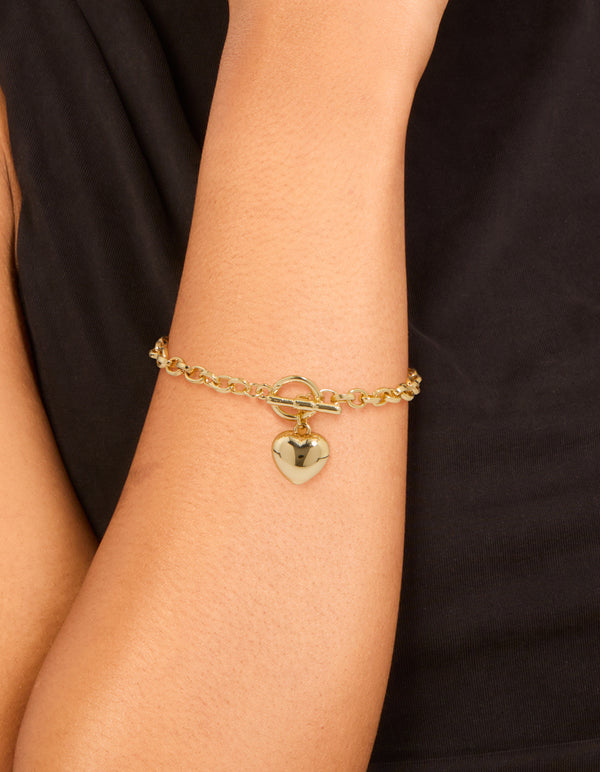 Gold Plated Heart Chain Fob T & O Bracelet