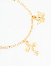 Gold Plated Cross & Heart Charm Bracelet - link has visual effect only