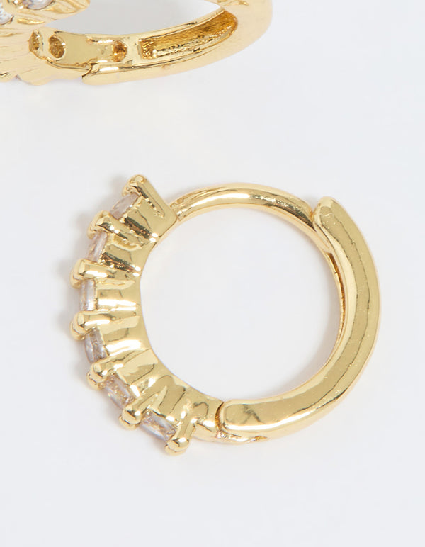 Gold Plated Cubic Zirconia Thin Huggie Earrings