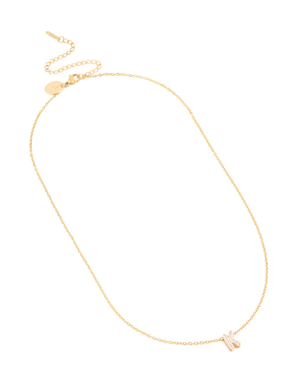 Waterproof Gold Stainless Steel Cubic Zirconia Mini Pavé Letter K Necklace