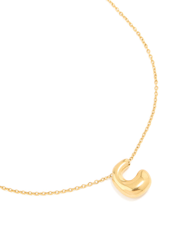 Waterproof Gold Plated Stainless Steel Large Bubble Letter C Necklace