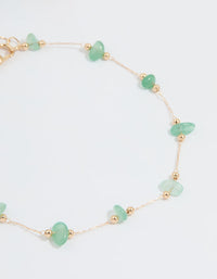 Gold Green Semi Precious Stones & Sea Charm Anklets 2-Pack - link has visual effect only
