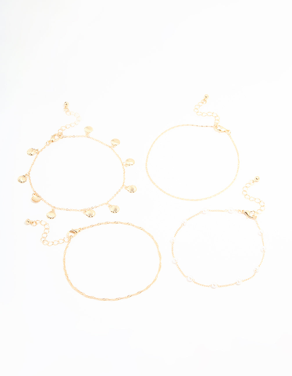 Gold Pearl & Shell Anklets 4-Pack