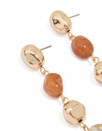 Gold Neutral Beaded Organic Drop Earrings - link has visual effect only
