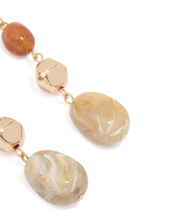 Gold Neutral Beaded Organic Drop Earrings