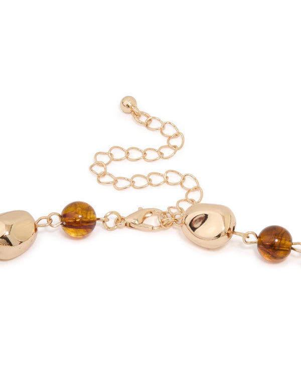 Gold Neutral Beaded Short Necklace