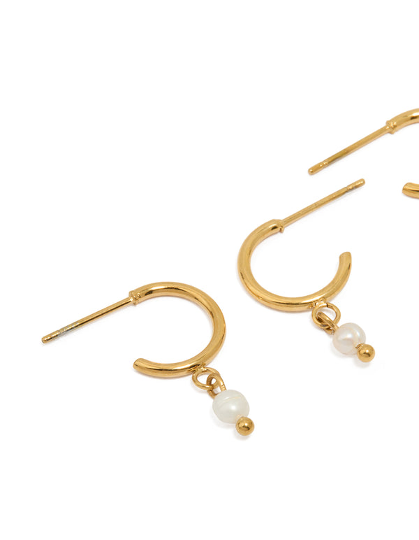 Waterproof Gold Plated Stainless Steel Pearl & Starfish Hoop Earrings 2-Pack