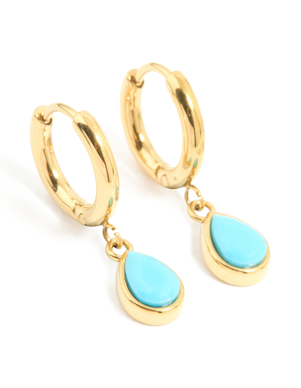 Waterproof Gold Plated Stainless Steel Turquoise Huggie Earrings 2-Pack