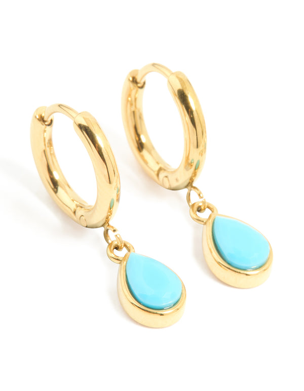 Waterproof Gold Plated Stainless Steel Turquoise Huggie Earrings 2-Pack