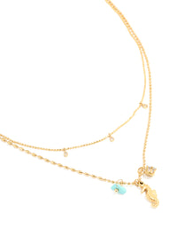Waterproof Gold Plated Stainless Steel Cubic Zirconia & Seahorse Layered Necklace - link has visual effect only