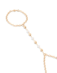 Gold Pearl Dainty Hand Chain - link has visual effect only