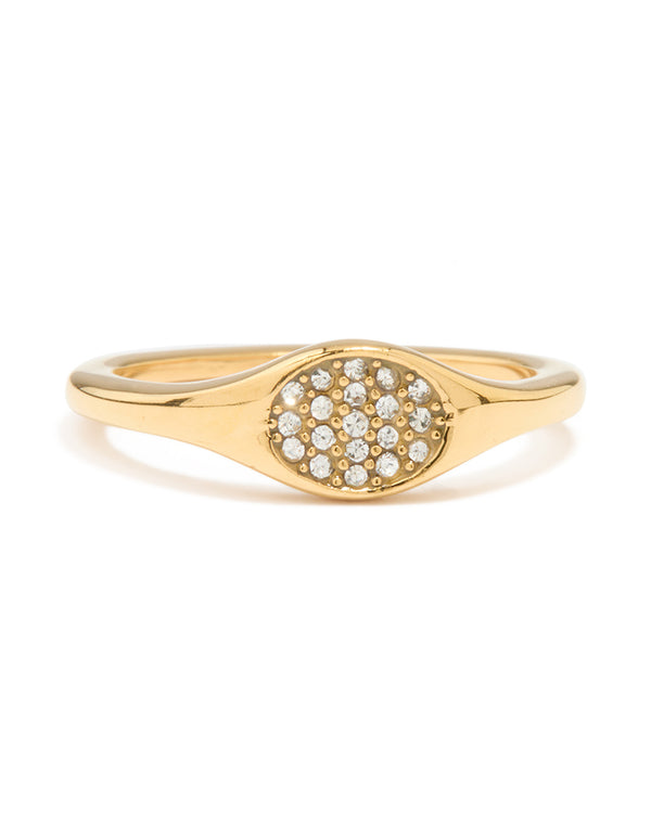 Waterproof Gold Plated Stainless Steel Diamante Circle Ring