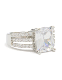Silver Cubic Zirconia Square Band Ring - link has visual effect only